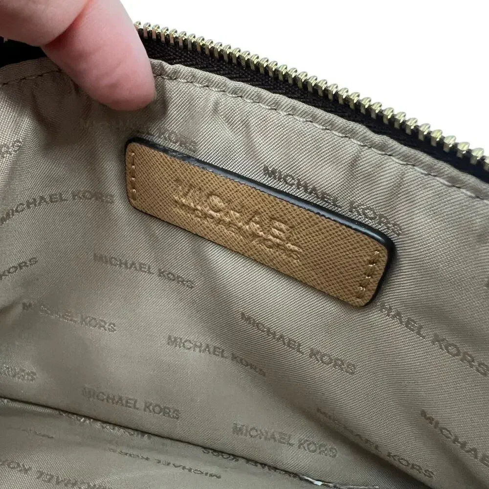 Michael Kors Double Zip Wristlet Leather Brown Tan